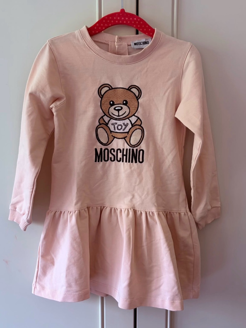 Moschino Light Pink Teddy Logo Long Sleeve Girls' Dress